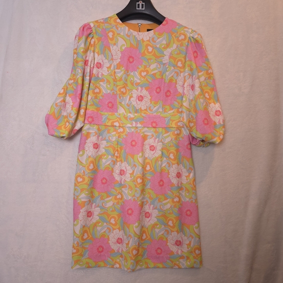 NWT Alexia Admor Moira Crewneck Mini Fit And Flare dress Bright 70's Retro Large - Picture 3 of 16